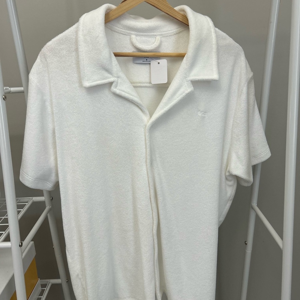 Aritzia White Terry Cloth Women's Button Down Shirt